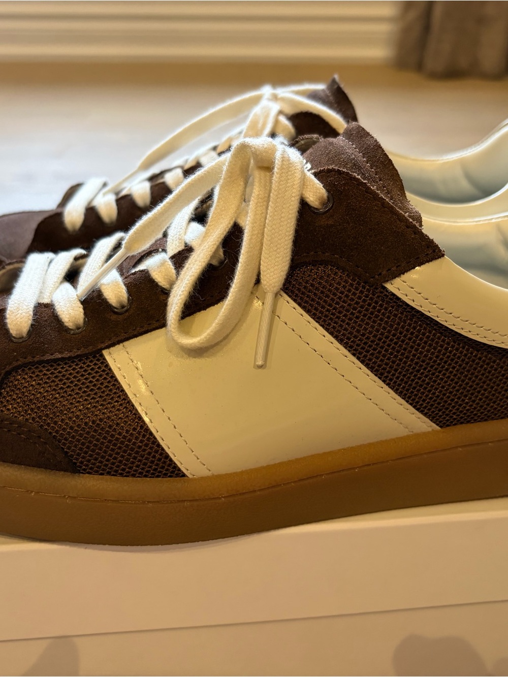 Sandro Men's Brown Suede & White Panel Sneakers